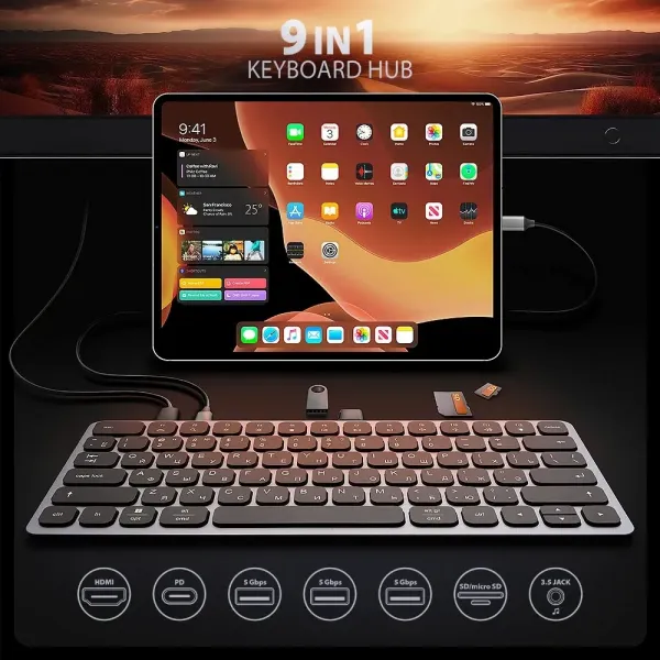 Клавіатура AXAGON HMC-KB 9 in 1 Layout USB (Silver/Black) (UA)