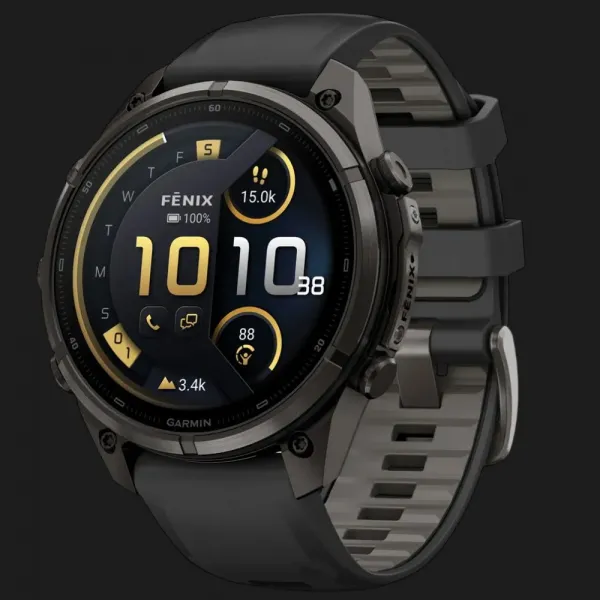 Garmin Fenix 9 Pro 47mm LTE AMOLED Sapphire Carbon Gray DLC Titanium with Black/Pebble Gray Silicone Band