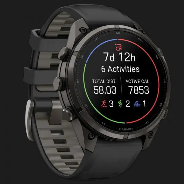 Garmin Fenix 9 Pro 47mm LTE AMOLED Sapphire Carbon Gray DLC Titanium with Black/Pebble Gray Silicone Band