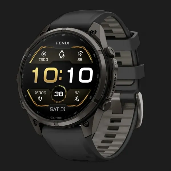 Garmin Fenix 9 Pro 47mm AMOLED Sapphire Carbon Gray DLC Titanium with Black/Pebble Gray Silicone Band
