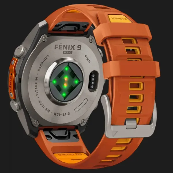 Garmin Fenix 9 Pro 47mm AMOLED Sapphire Titanium with Autumn Orange/Spark Orange Silicone Band