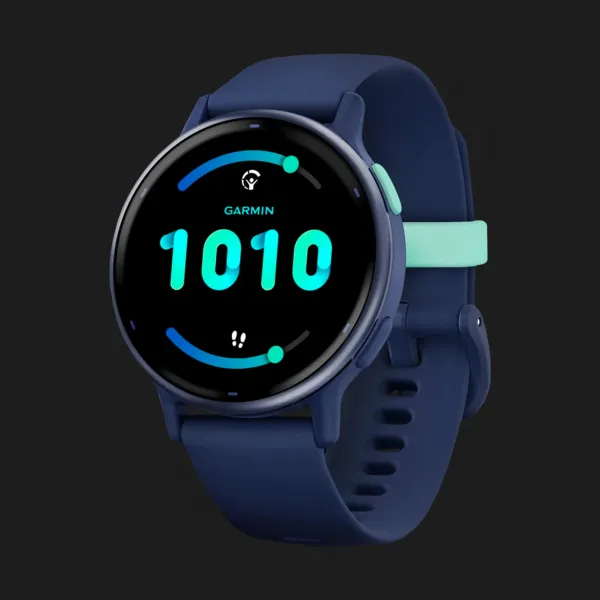 Garmin Vivoactive 5 Metallic Navy Aluminum Bezel with Navy Case and Silicone Band