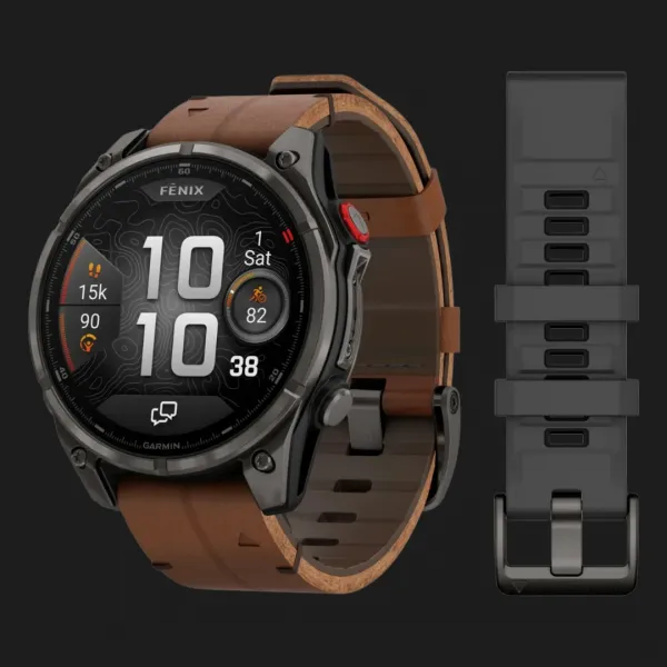 Garmin Fenix 8 Pro 47mm AMOLED Sapphire Carbon Gray DLC titanium with Chestnut Leather Band