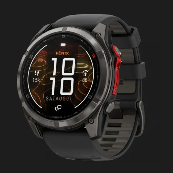 Garmin Fenix 8 Pro 51mm MicroLED Sapphire Carbon Gray DLC Titanium with Black/Pebble Gray Silicone Band