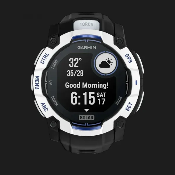 Garmin Instinct 3 50mm Solar Whitestone with Black/Bolt Blue Band